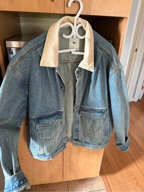 Light Blue Denim Jacket with Cream Corduroy Collar